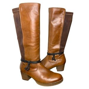 Remonte Brown Leather Riding Knee High Boots Sz 40 Block Heel Lined Western Boho